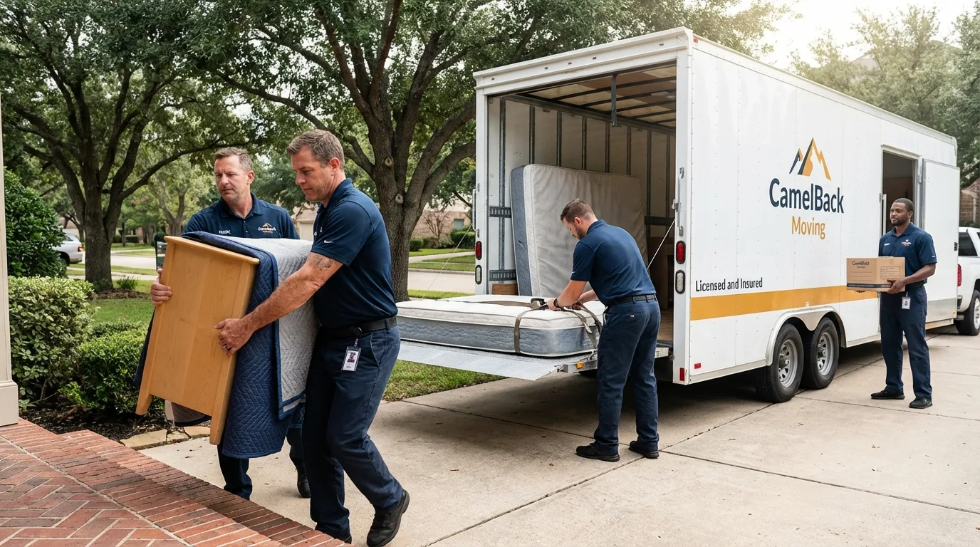 Crew loading residential truck for cross-state move from Emerson, GA