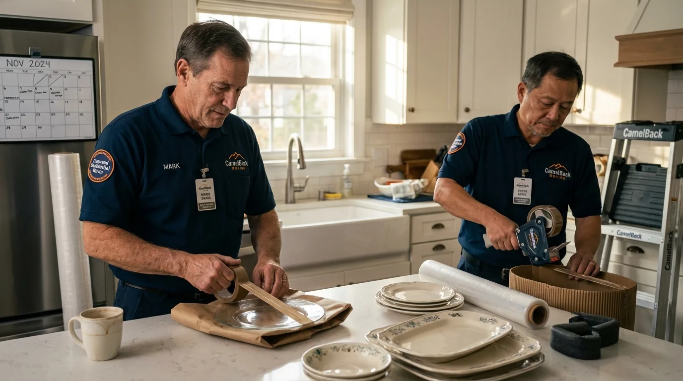 Professional crew packing kitchen dishware in Emerson, GA
